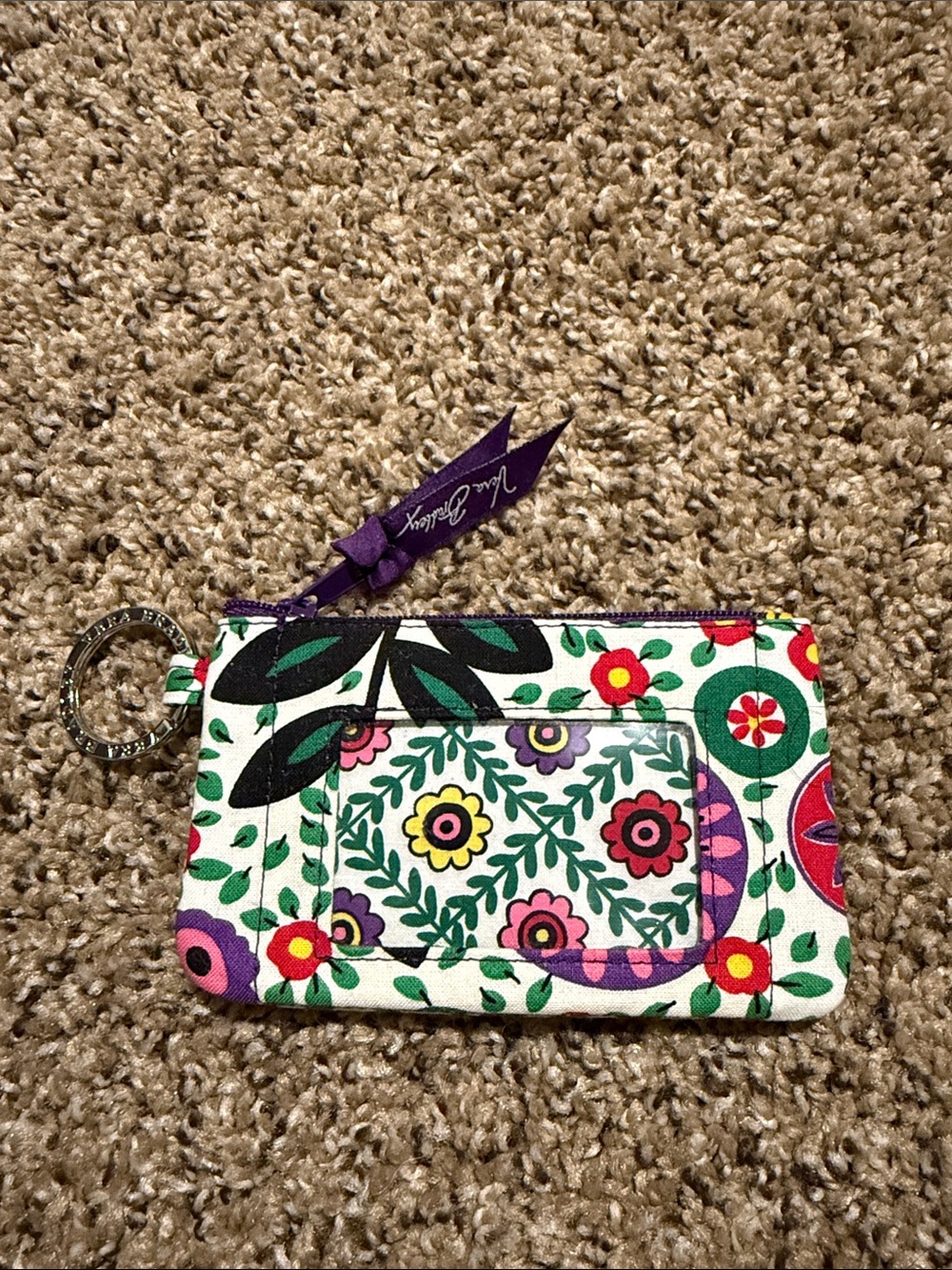 Vera Bradley Small Floral Zip ID Case in White, Green, Pink, Yellow